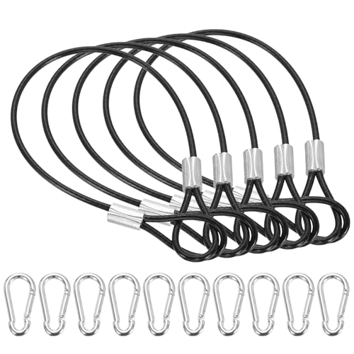 PATIKIL 9" Safety Cable Lock Security Wire Ropes w 10 Spring Buckle 5Pcs - color: Black, size: 9 Inch