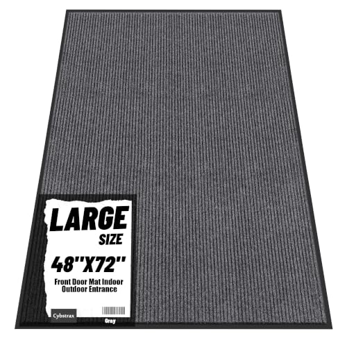 Front Door Mat 4'x6', Heavy Duty Waterproof Indoor Outdoor Doormat, Grey Outside Entryway Rugs - color: Grey Double Stripes, size: 4' x 6'(Rectangular)