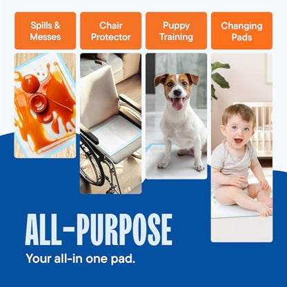 Disposable Changing Pads [100-Pack] Diaper Pad for Baby, Puppy & Dog - Pee & Wee Underpads - Chux Potty Training Liner - Changing Table Cover - 17"x13" Leak-Proof Liners for Incontinence & Travel Use - size: 17" x 13"