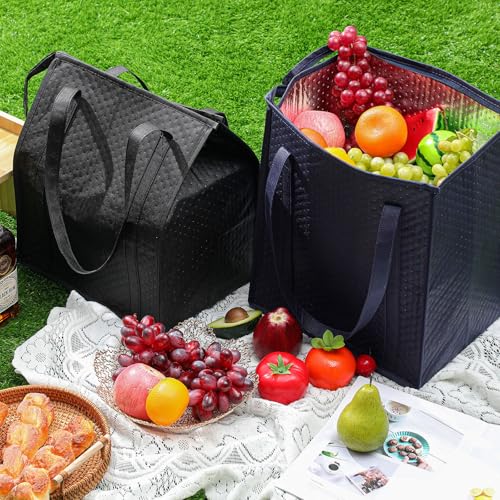 Teenyyou 3 Pcs XL-large Cooler Insulated Reusable Grocery Bags with Zippered Top & Handle—Foldable, Thermal, Cooler Tote Shopping Bags(Navy Blue,Black) - color: Navy Blue,Black