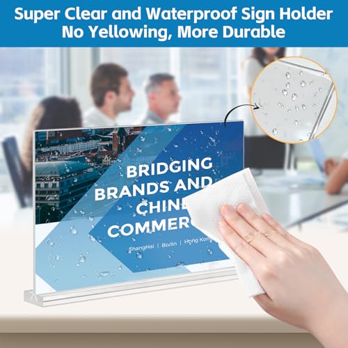 Acrylic Sign Holder 6x4 Horizontal, 10 Pack Double Sided Clear Table Menu Display,Table Top Picture Frame Plastic Stand, Suitable for Restaurants, Office, Store, Fair