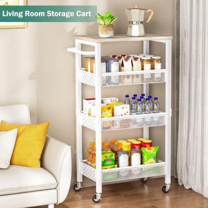 Vivihomety 4-Tier Laundry Utility Rolling Storage Cart with Wheels, Metal - color: White, size: 8.1 inch wide