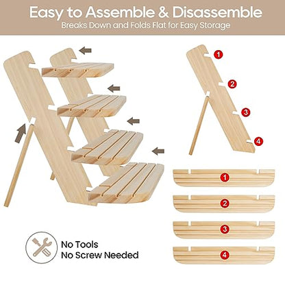 Wooden Display Stand, Tiered Cupcake Stand, 4 Tier Display Stand Riser - color: F-Natural