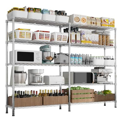 5-Tier Shelf, Adjustable Wire Metal Rack Shelving, Heavy Duty Standing Storage Shelves, Garage, Kitchen, Office, Bathroom, Shelfs Easy Assembly, 58" W x 14" D x 71" H, Chrome - color: Chrome, size: 5-tier 57.87"W x 13.78"D x 70.87"H
