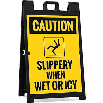 Caution Slippery When Wet Or ICY Sidewalk Sign Kit, (SI-76037) - size: 24x36 Inches, style: A-frame + 2 Panel Kit