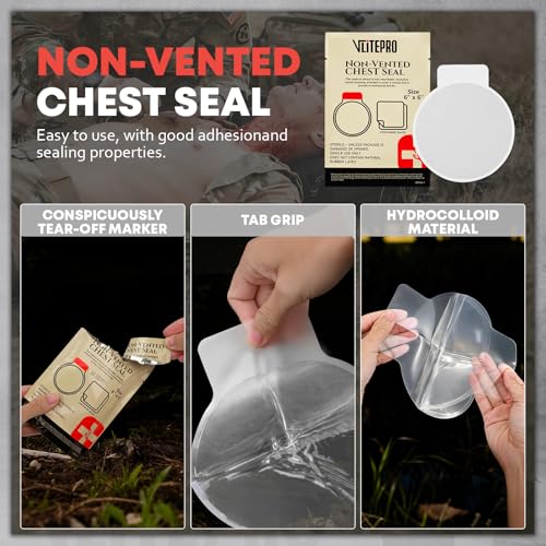 2Pcs Chest Seal Non-Vented, 6" Round Sterile Occlusive Adhesive Dressing, Emergency Trauma First Aid Supplies, IFAK Refill & Medical Supplies for Sucking Chest Injuries & Gunshot (2Pcs)