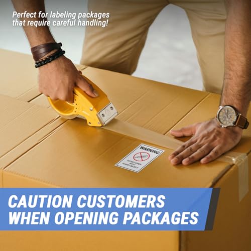 2" x 3" Warning Do Not Open with Sharp Object Stickers – Self-Adhesive Sheet Labels for Packaging, Shipping, and Handling (600 Stickers) - color: Do Not Open With Sharp Object, size: 600 Stickers