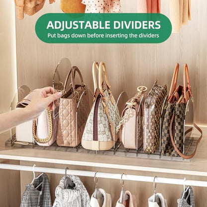 JOYZAN Purse Organizer for Closet, Adjustable Shelf Dividers for Closet Organizer Clear Acrylic Closet Purse Organizer Detachable Handbag Storage Separator Dividers for Home, Office - 4 Pack