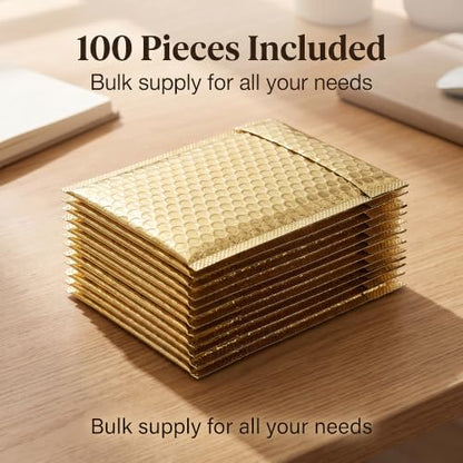100 PCS 5 x 6 Inch Metallic Bubble Mailers, Gold Padded Mailing Envelopes, Practical Self Seal Aluminum Film Shipping Envelopes for Packing, Mailing - color: Gold