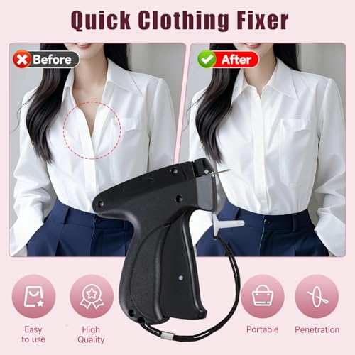 Black Quick Stitch Sewing Gun - Includes 6 Mini Needles and 4000pcs Fasteners (2000 Black & 2000 White) Clothing Stitch Gun Quick Stitchy Sewing Kit - color: Black