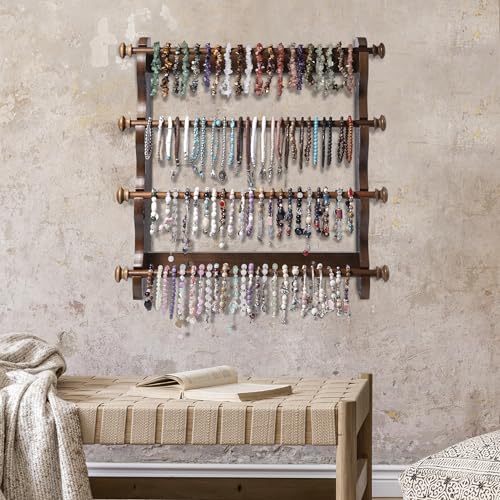 4 Tier Wooden Bracelet Holder Wall-Mounted Bangle Watch Necklace Display - style: 4 Tier Wall Monuted