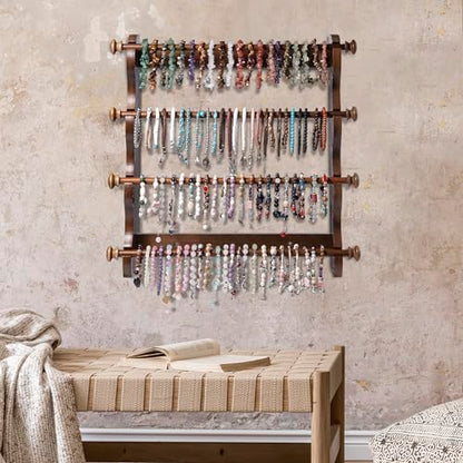 4 Tier Wooden Bracelet Holder Wall-Mounted Bangle Watch Necklace Display - style: 4 Tier Wall Monuted