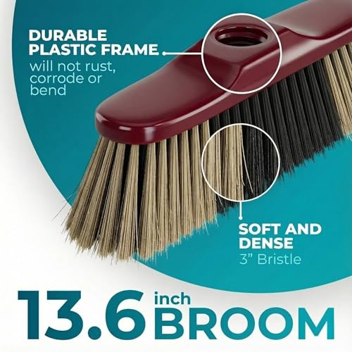 HELOMOR Indoor Broom with Dustpan Combo Set, Long Handle Floor Sweeping Broom for Kitchen, Garage, Office, Bathroom, Wood & Parquet Floors (2 Pack)