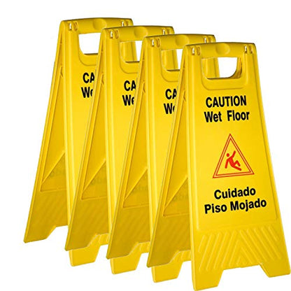 Tiger Chef Yellow Wet Floor Caution Sign, 2-sided Fold-out, Floor Safety Sign, Caution Wet Floor 24-inch By 12-inch Cuadado Piso Mojado (4 Pack)