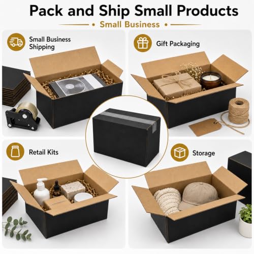 8x6x6 Black Shipping Boxes, Pack of 35 - size: 8"x6"x6"
