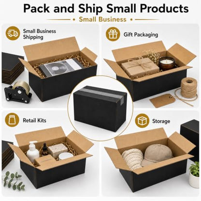 8x6x6 Black Shipping Boxes, Pack of 35 - size: 8"x6"x6"