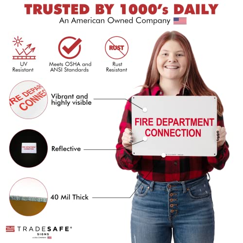 TRADESAFE Fire Department Connection Sign - FDC Wall Signs, Quick Install Aluminum Safety Sign, Light Reflective, UV-Resistant, Waterproof, 14” X 10” Fire Safety Signs For Business - style: Fire Department Connection