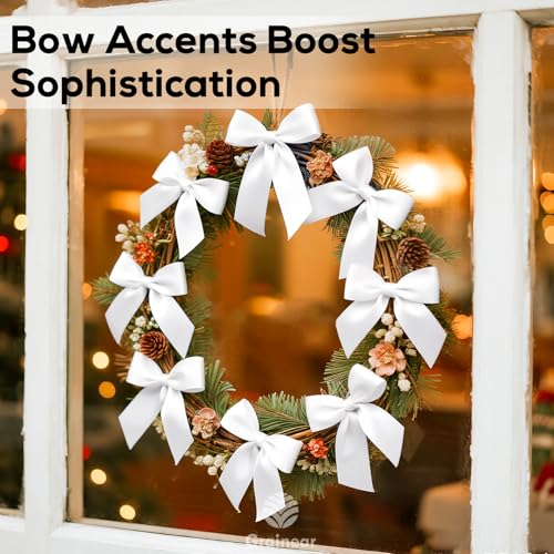 50 Pcs White Satin Ribbon Bows, 3.5" x 3.5", with Twist Ties - color: White
