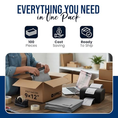 Shippozz 9x12 Poly Mailers 100 Pack, Durable Waterproof Polymailers for Shipping Clothes, Self Seal Mailing Bags for Small Business Packaging Supplies, Mailing Envelopes for Books, and Accessories - size: 9 x 12 (100pcs)
