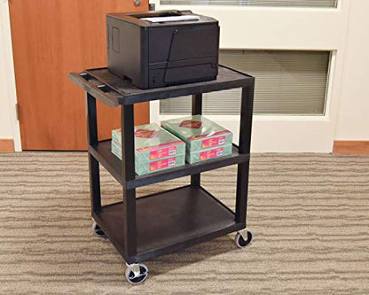 Luxor Multipurpose Three Shelves Structural Foam Plastic Storage Utility Cart - Black