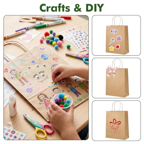 OUTUXED 240pcs 8x4x10in Brown Paper Bags with Handles Kraft Paper Gift Bags - color: Brown