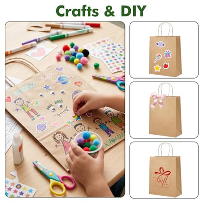 OUTUXED 240pcs 8x4x10in Brown Paper Bags with Handles Kraft Paper Gift Bags - color: Brown