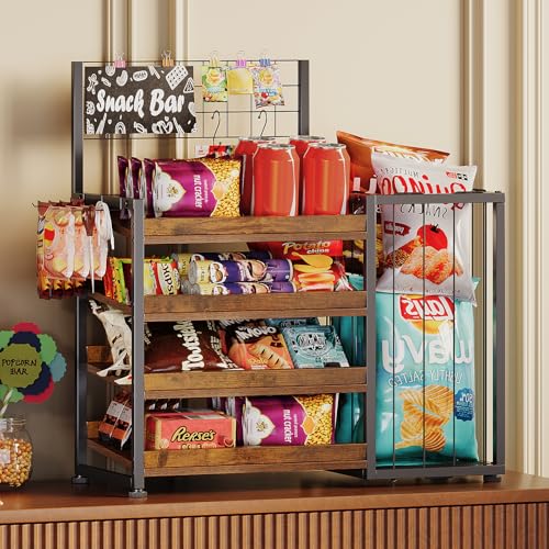 Trironsun 4 Tier Wooden Snack Display Rack Candy Organizer Stand for Countertop for Kitchen Office Pantry