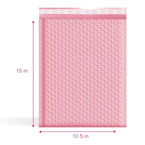 Light Pink Bubble Mailers 10.5x16, Poly Padded Envelopes #5, 100 Pack - color: Light Pink, size: 10.5"x16" / 100 Pack