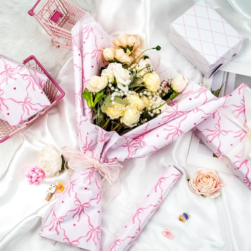Yarcony Pink Wrapping Paper Roll, Cute Coquette Bows Gift Wrap, Reversible Pink Bow & Quilted Diamond Design Girly Wrapping Paper for Birthday, Baby Shower Valentine's Day, Christmas (17 In X 33 Ft) - color: Pink Bow, size: 17 Inch X 33 Feet
