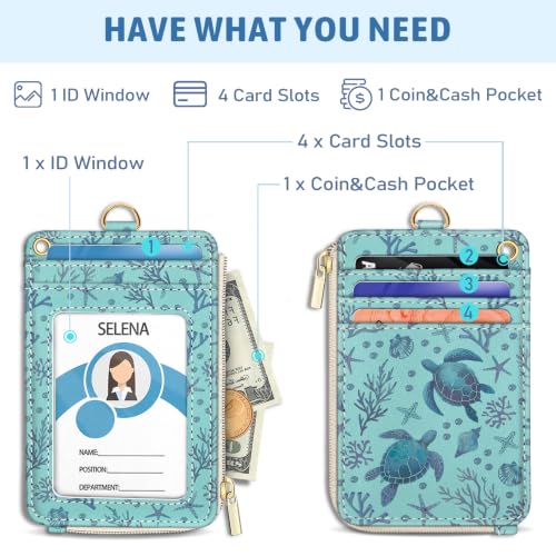 Piefly Sea Turtle Lanyard Wallet with ID Badge Holder, Small RFID Keychain - color: Blue Sea Turtle