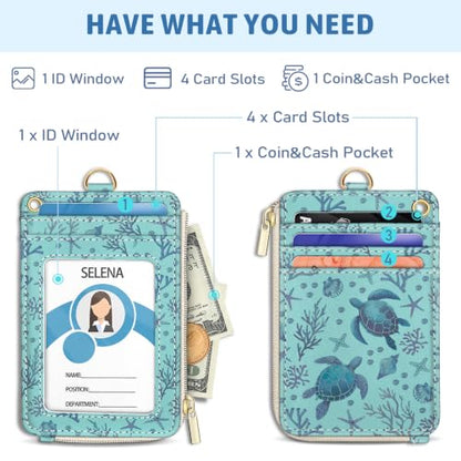 Piefly Sea Turtle Lanyard Wallet with ID Badge Holder, Small RFID Keychain - color: Blue Sea Turtle