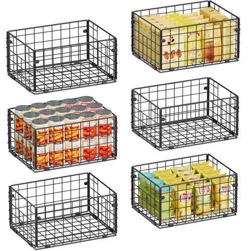 X-cosrack Metal Wire Basket Pantry Baskets Foldable Cabinet Organizers with Handles-6 Pack-12"x9"x6", Food Storage Freezer Organizer Bins for Kitchen Bathroom Laundry Closet Garage - Patent Design - size: 6 Pack - 12×9×6 inch