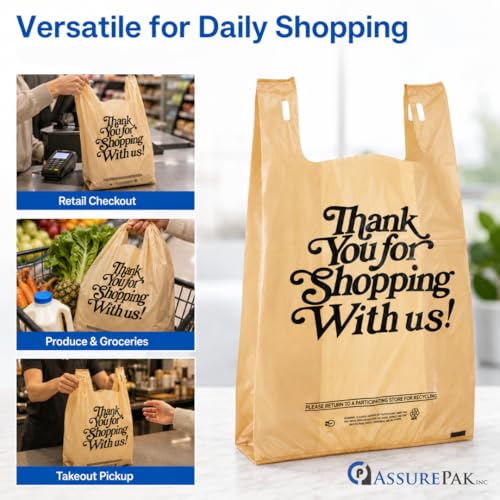 ASSUREPAK Thank You HDPE Bags, 11.5" x 6.5" x 21.5", 18 Micron, 600 Count