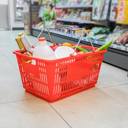 Restaurantware Plastic Shopping Basket, Red, with Steel Handles - style: Steel Handles