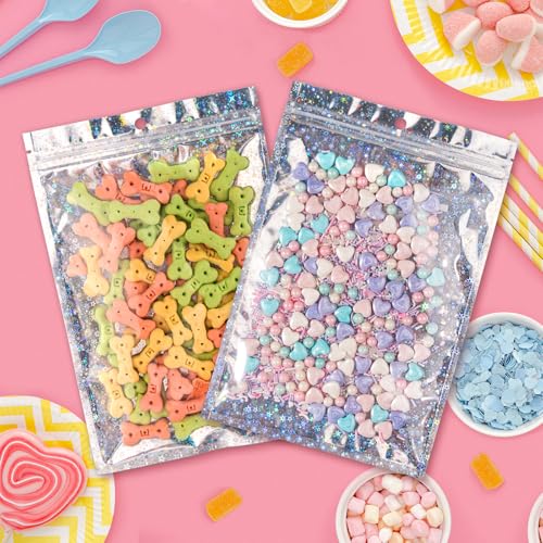 FUNFERY Star Pattern Clear Window Smell Proof 6.3x9.4 Holographic Bags - color: Holographic Star-50P, size: 6.3x9.4 inch