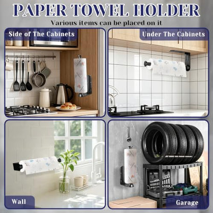 Paper Towel Holder, Paper Towel Holder Under Cabinet with Ratchet Mechanism - color: Black-01