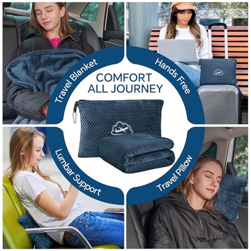 BEDELITE Travel Blanket with Bag, Jacquard Fleece Blanket 65"x40", Navy - color: Navy