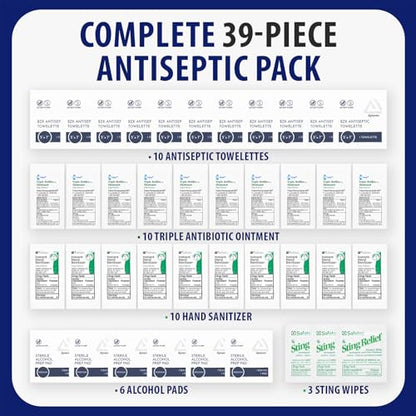 MFASCO Antiseptic Wound Care Travel Pack | 39 Piece First Aid Kit Refill