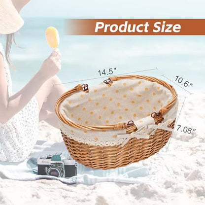Good GAIN Wicker Picnic Basket w/Fold Handles,Willow Empty Baskets, Yellow - color: Yellow