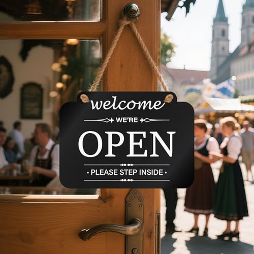 Open and Closed Sign Acrylic Black Double Sided 11 × 7 Inches - color: Black