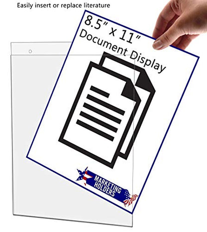25 Pack Wall Sign Holder Clear Acrylic with 2 Predrilled Holes and Hanging Hardware for 8.5" x 11" Advertisements and Special Announcements in Retail Stores No Assembly by Marketing Holders - size: 8.5"w x 11"h