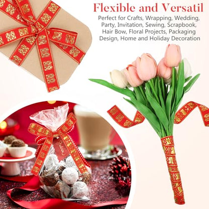 SHINEOFI Wedding Decorative Ribbon 1 Inch Red Double Happiness Chinese Character Ribbon for Wrapping Party Wedding and Festive Packaging