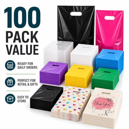 ysmile 5.9x7.8 Small White Die Cut Handle Plastic Party Favor Bags 100ct - color: White, size: 5.9x7.8 Inch (Pack of 100)