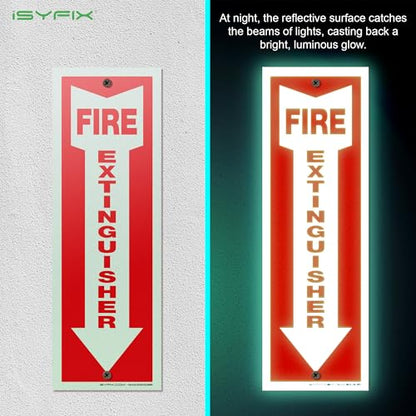 iSYFIX Fire Extinguisher Reflective Signs, 4x12 Inch, 3 Pack - color: PLASTIC REFECTIVE