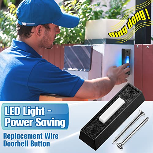 1 Pack Wired Lighted Doorbell Button, Blue LED Switch, Black, Bule Light - color: Black, Bule Light