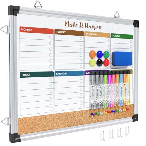 Marsrock Weekly Dry Erase Board, 17"x13", Double Sided, Colorful - color: Multicolor
