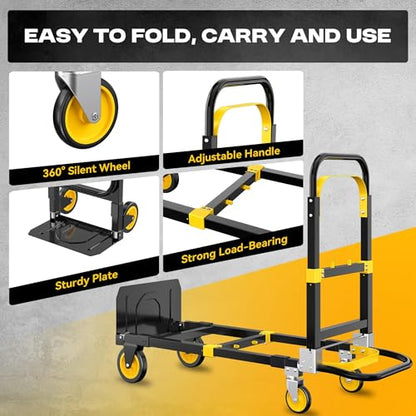 Folding Hand Truck, 600 lbs Heavy Duty 3-in-1 Convertible Dolly Cart - color: Black-3