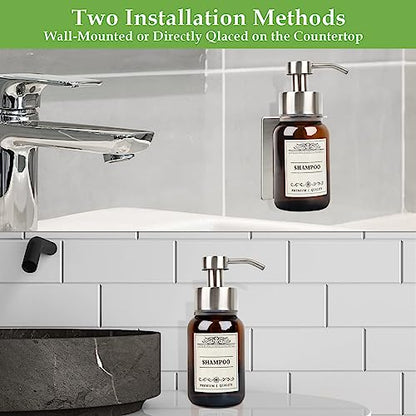 Wall Mount Soap & Shampoo Dispenser, 8.5oz Silver Pump Bottle - color: Silver Set of 1
