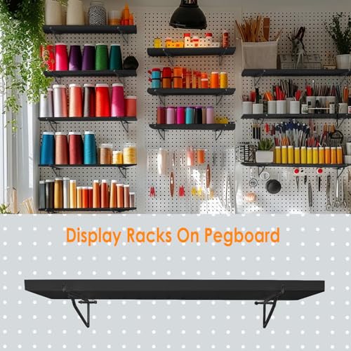 Wood Pegboard Shelves with Brackets 2 Pack Peg Board Wall Storage (Black) - color: Black