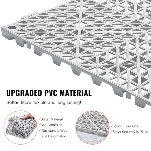 VEVOR Modular Interlocking Cushion, 50 Pack 12" x 12" Splicing Drainage Mats, Soft PVC Interlocking Drainage Floor Tiles, Non-Slip Drainage Holes for Restroom, Bathroom, Kitchen, Pool, Wet Areas, Gray - color: Grey